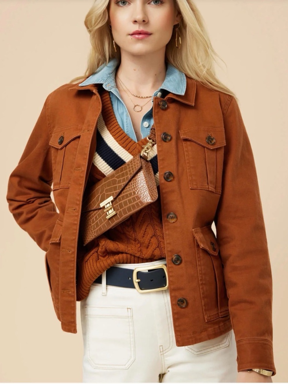 Spartina 449 Elaine Twill Utility Jacket in chestnut NWT